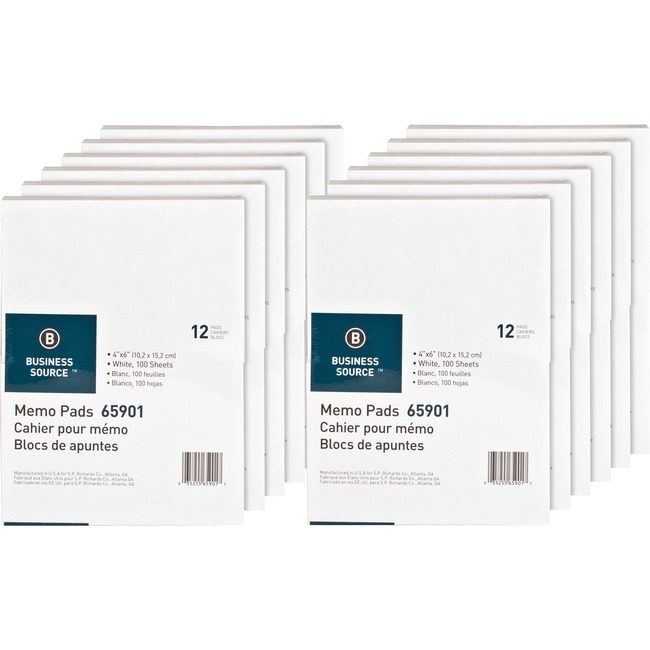 Business Source Pad Memo 4X6 Plain 100SH We BSN65901CT
