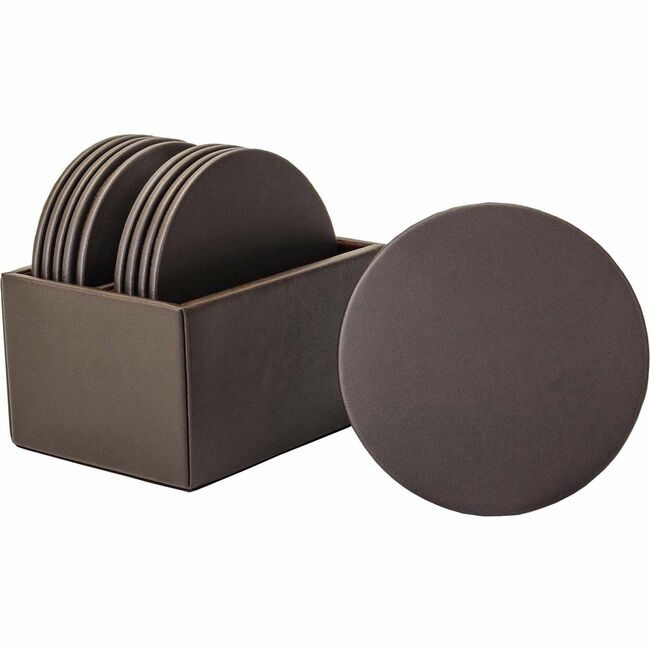 Dacasso Coaster Set Rnd Lthrette Bn DACA3335