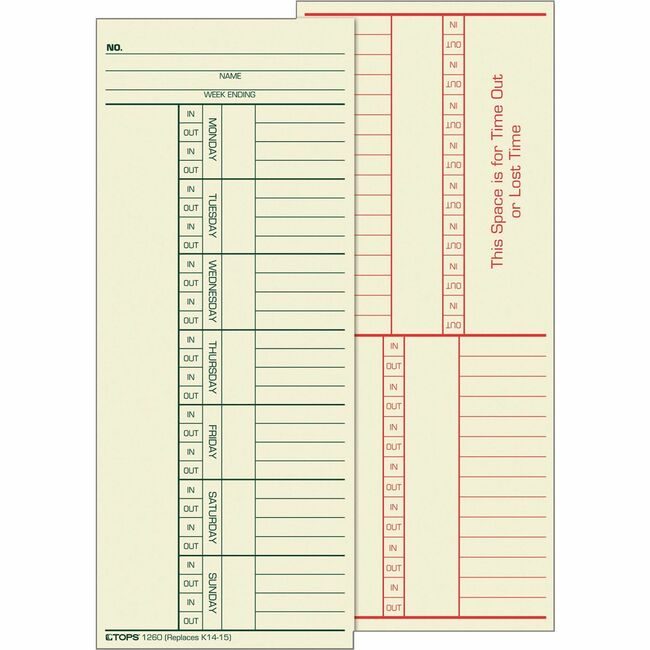 TOPS Products Card Time Weekly 3.37X8.25 TOP1260