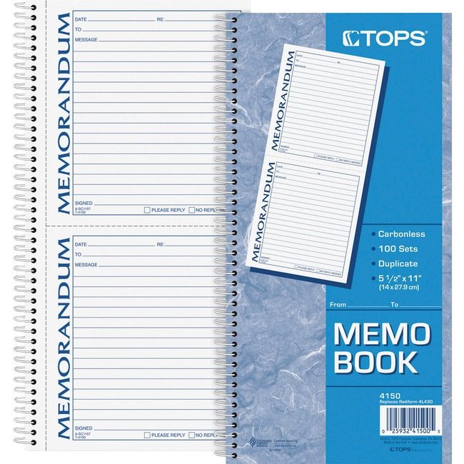 TOPS Products Book Memo 2PT 11X5.5 TOP4150