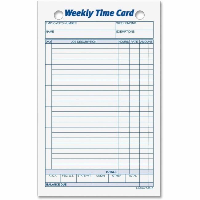 TOPS Products Form Time Card Wk 4.25X6.75 TOP3016