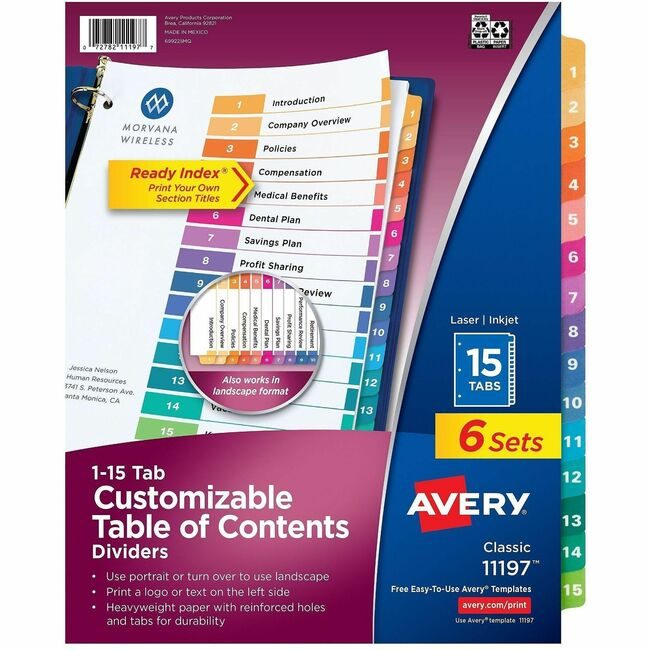 Avery Products Corporation Dividers Index Ready 1-15 AVE11197