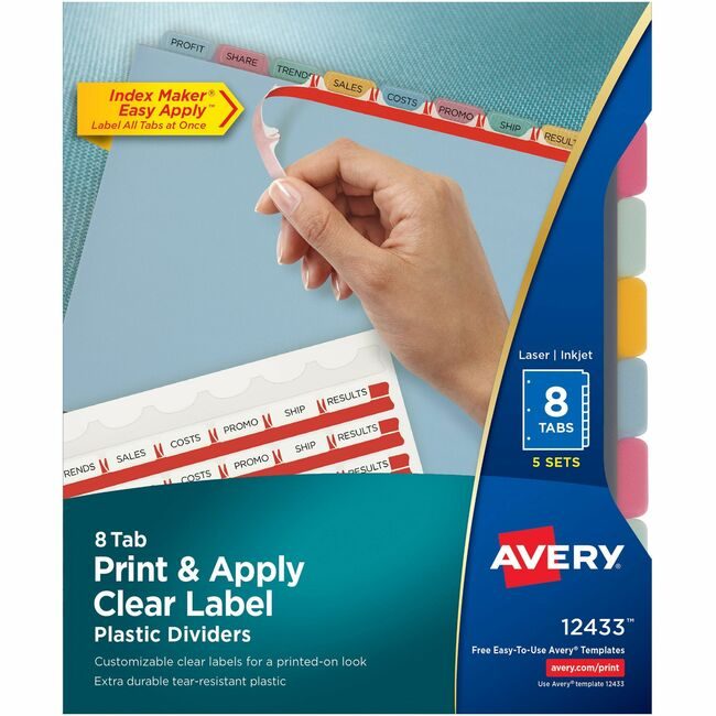 Avery Products Corporation Dividers Indx Plastic 8TB Mlt AVE12433