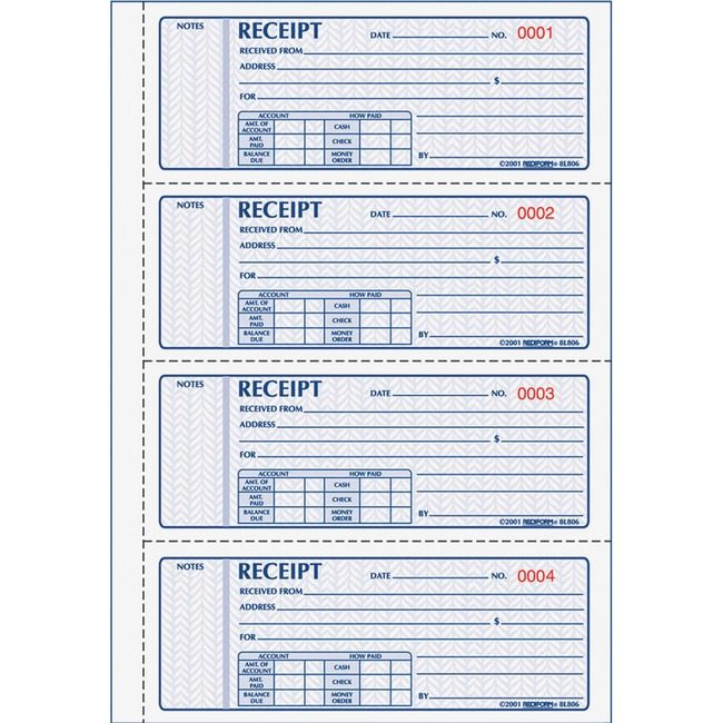 Dominion Blueline, Inc. Schneider Vizz Book Receipt 2PT 4 PER PAGE RED8L816