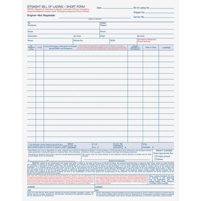 TOPS Products Form Billoflading 4PART Letter TOP3847