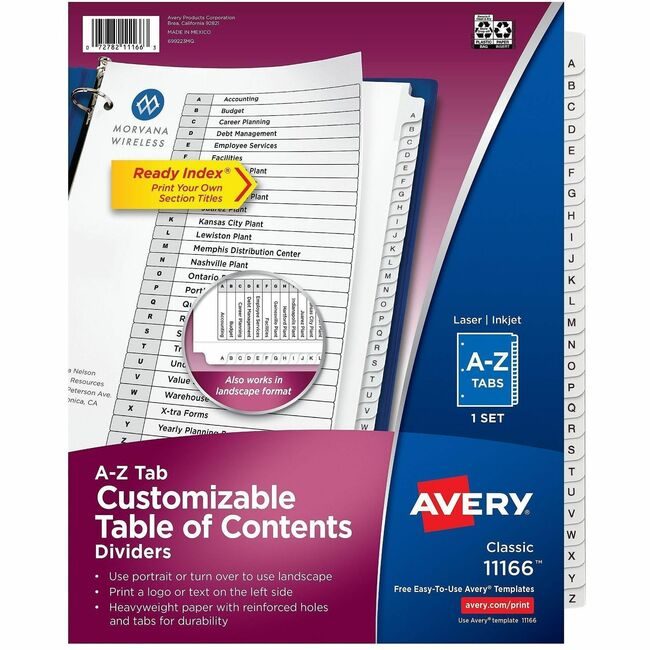 Avery Products Corporation Dividers Rdyindx Xwd A-Z We AVE11166