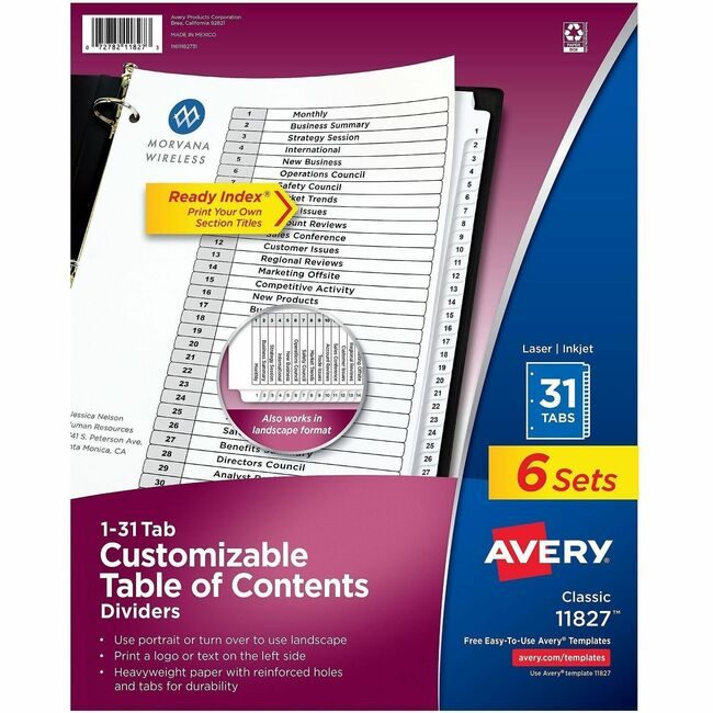 Avery Products Corporation Divider Ri 1-31TAB B&W 6 Pack AVE11827
