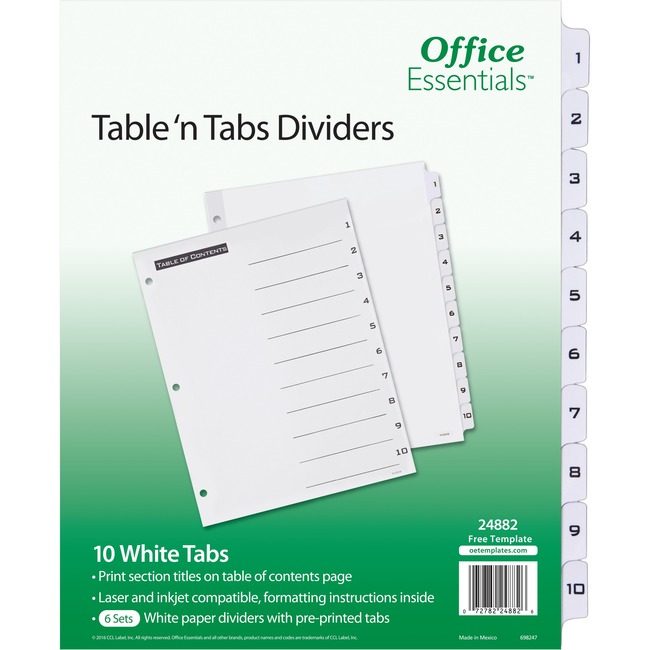 Avery Products Corporation Oe Divider Bw 10TAB 6 Pack AVE24882