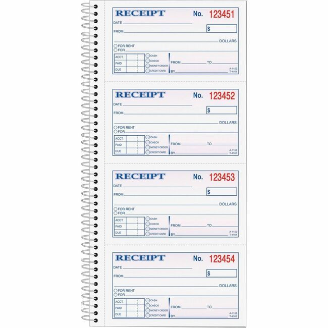 TOPS Products Book Receipt 2PT Wirebound TOP4161