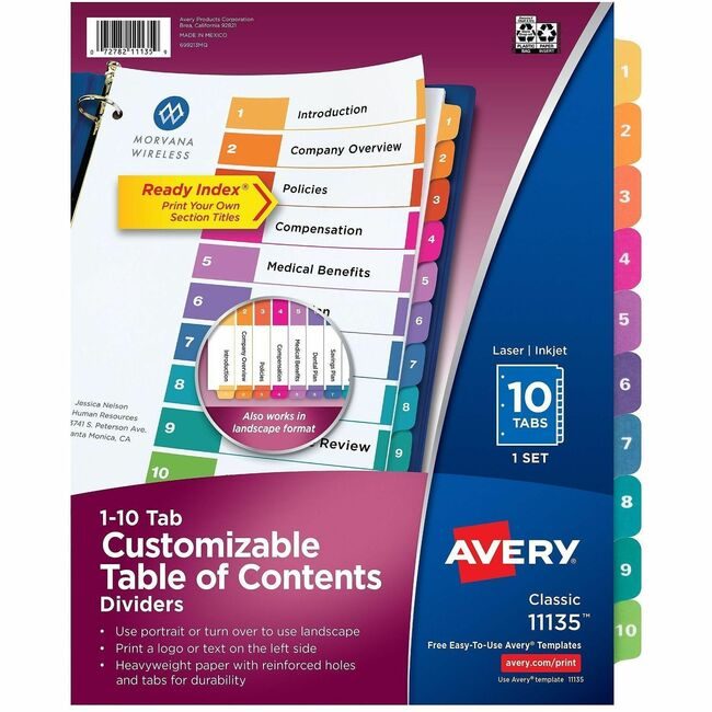 Avery Products Corporation Dividers Index Ready 1-10 AVE11135