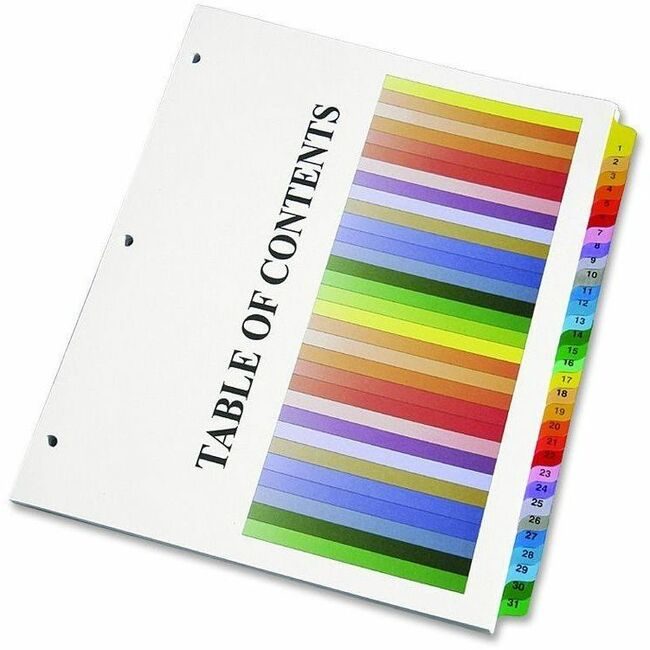 Varies / verify SKU SKU-LEVEL VERIFICATION REQUIRED Index Tabbed Mltclr 1-31 NSN3683493
