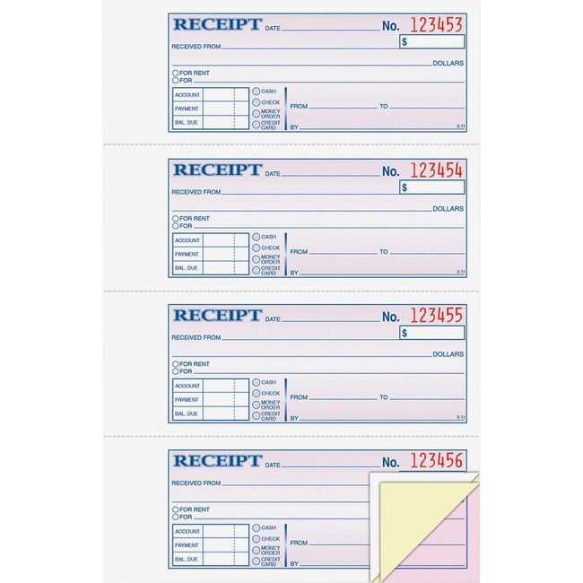Adams Business Forms Book Receipt 3PT Tapebound ABFTC1182