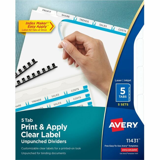 Avery Products Corporation Dividers Unpnchd 5TAB White AVE11431