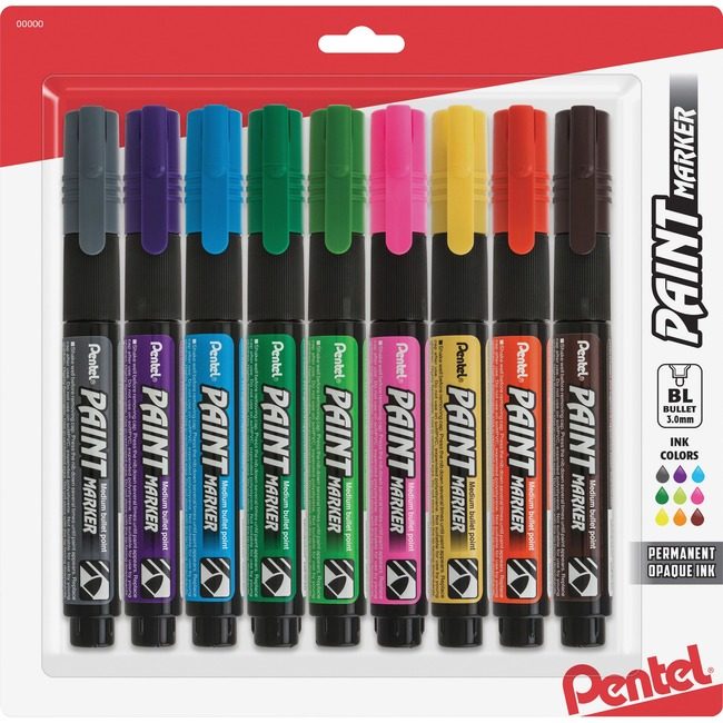 Pentel of America Marker Paint Qk-Dry 9 Count Assorted PENMMP20BP9M