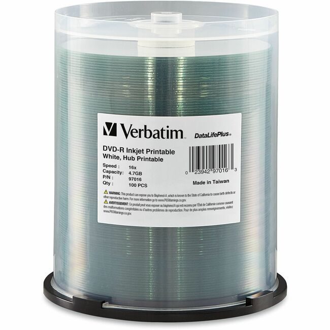Verbatim Americas Dvd-R Prt Ij We 100 SPND VER97016