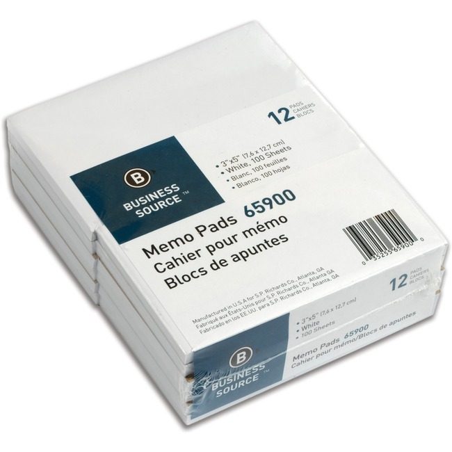 Business Source Pad Memo 3X5 Plain 100SH We BSN65900