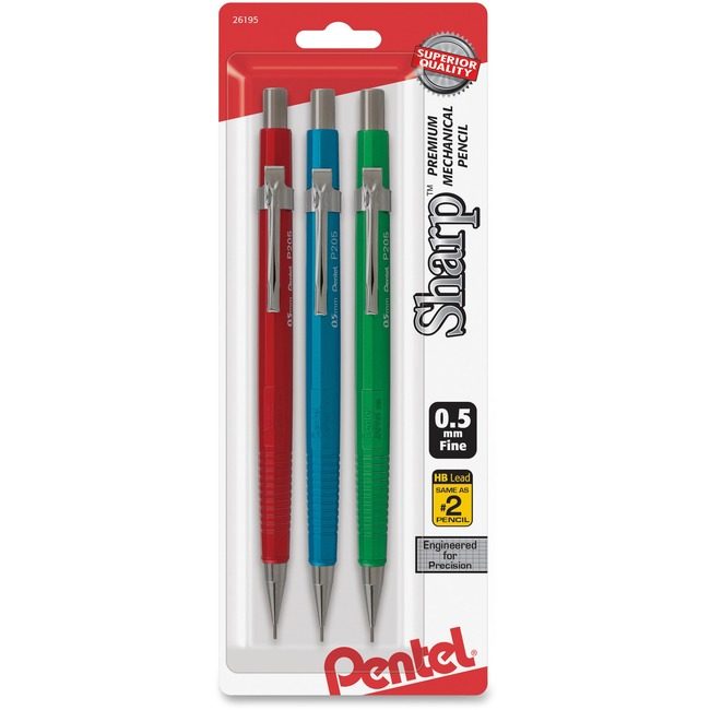 Pentel of America Pencil Sharp 0.5MM Assorted 3 Pack PENP205MBP3M1