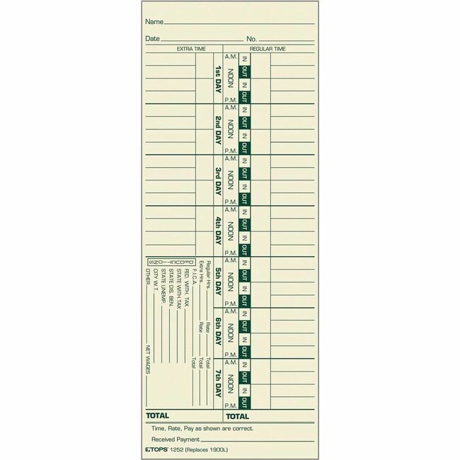 TOPS Products Form Time Card Wk 3-3/8X8.2 TOP1252