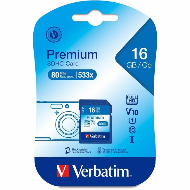 Verbatim Americas Card Mem Sdhc Premium 16GB VER96808