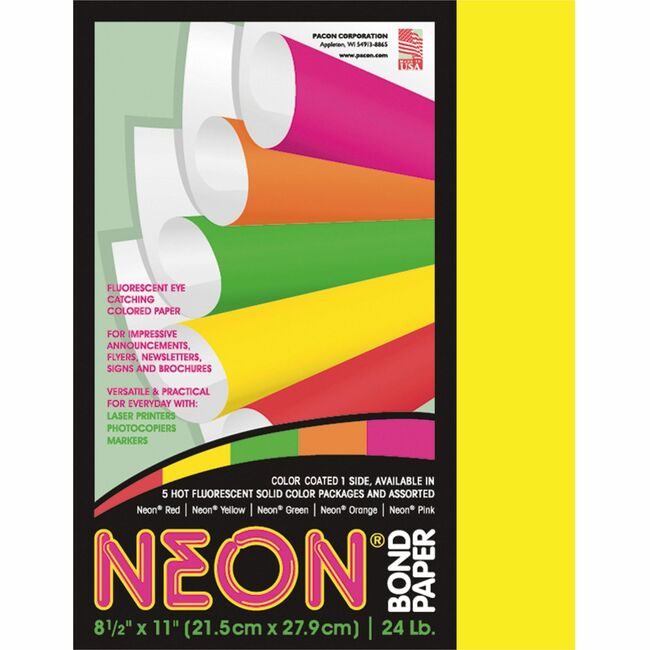 Pacon Corporation Paper Bond Neon 24# Letter Yellow PAC104316