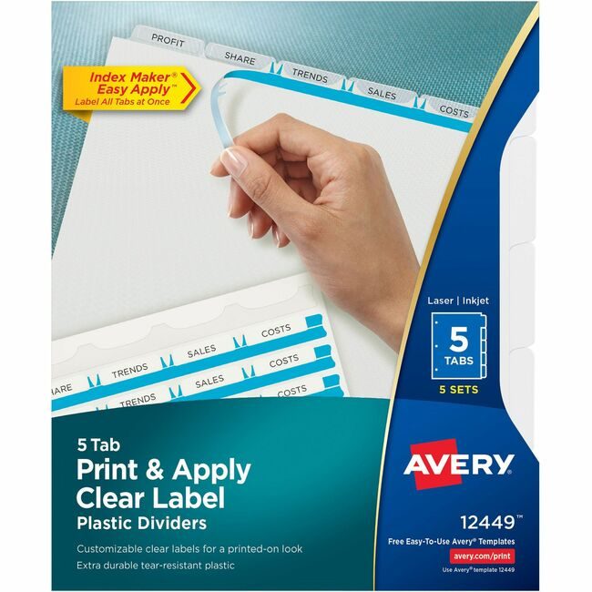 Avery Products Corporation Dividers Indx Plastic 5TAB Clear AVE12449