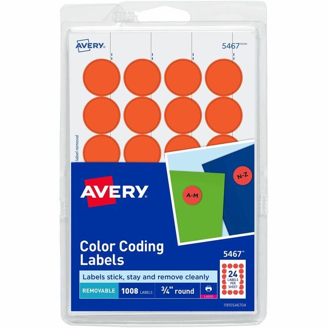 Avery Products Corporation Label Round 3/4"DIA Neon Rd AVE05467