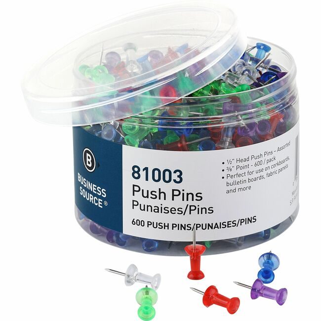 Business Source Pin Push Assorted 600/BX BSN81003