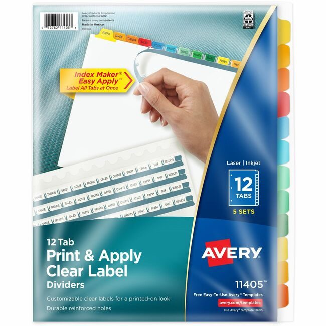 Avery Products Corporation Dividers Index 12TAB Bright AVE11405
