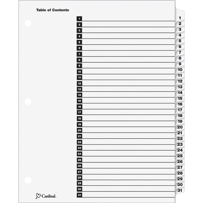 TOPS Products / Cardinal Brands Index 11X8.5 1-31 Clear CRD60113CB
