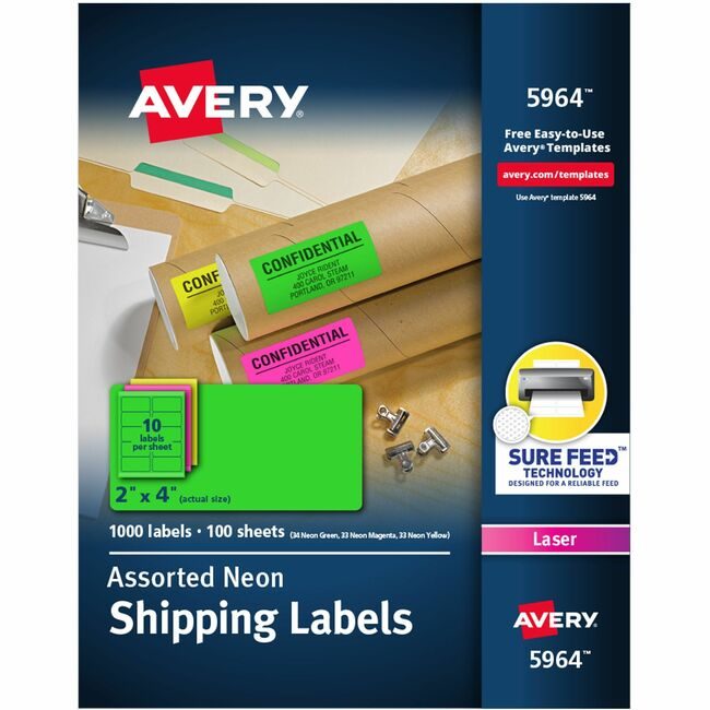 Avery Products Corporation Label Shipping Neon 2X4 Assorted AVE5964
