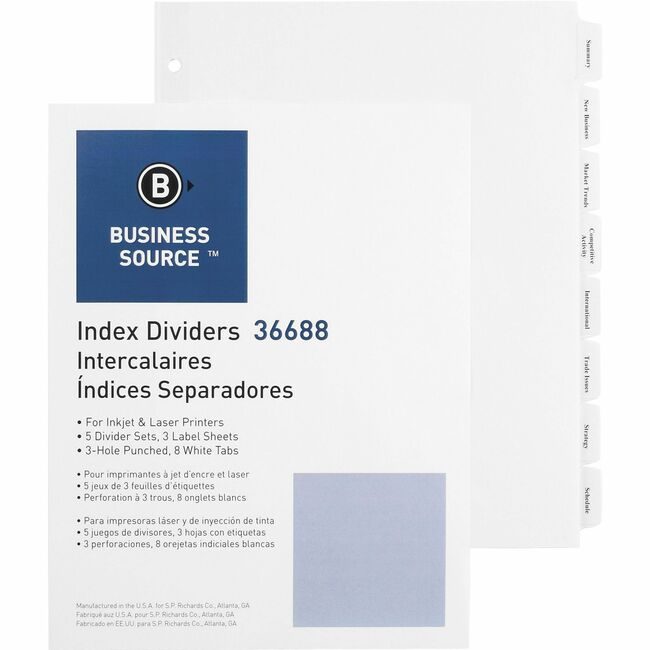 Business Source Divider Index Punched 8TAB BSN36688