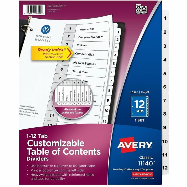 Avery Products Corporation Dividers Index Ready 1-12 AVE11140