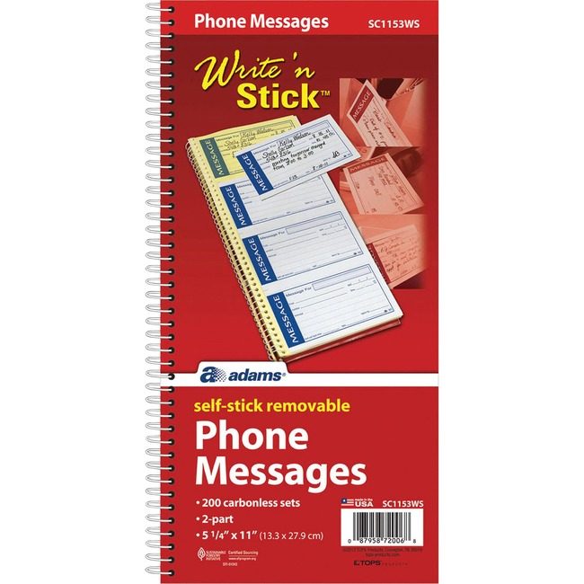 Adams Business Forms Book Phone Message Sticky ABFSC1153WS