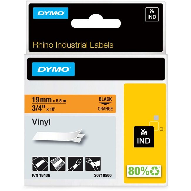 Newell Brands DYMO Tape Ind Vnyl 3/4" Bk/Oe DYM18436