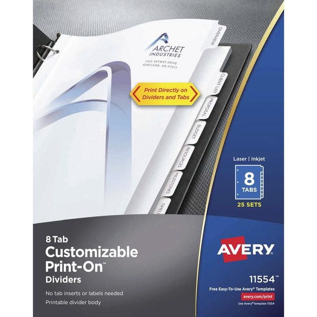 Avery Products Corporation Dividers Print-On 8TAB 25ST AVE11554