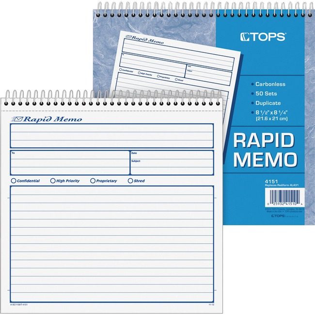 TOPS Products Book Memo 2PT 8.5X7.75 TOP4151