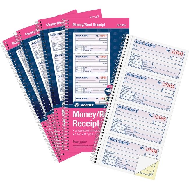 Adams Business Forms Book Receipt 2PT Spiralbnd ABFSC1152PK