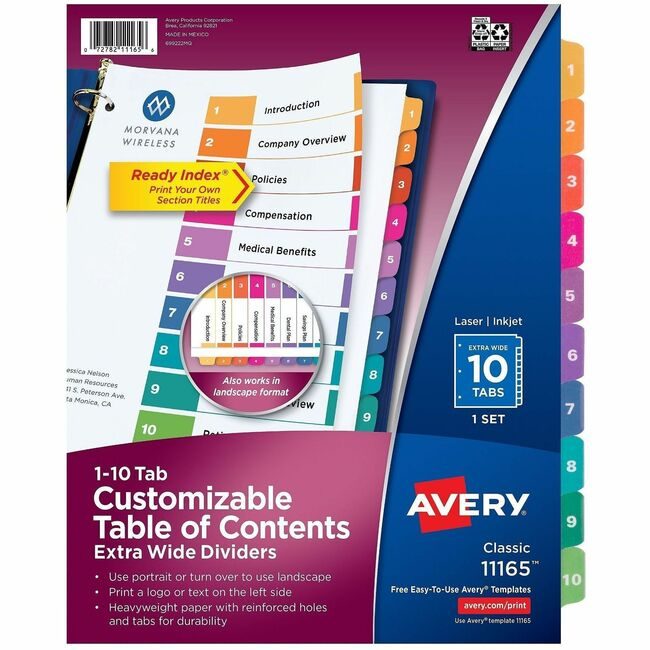 Avery Products Corporation Dividers Xw 10TABS Ready In AVE11165
