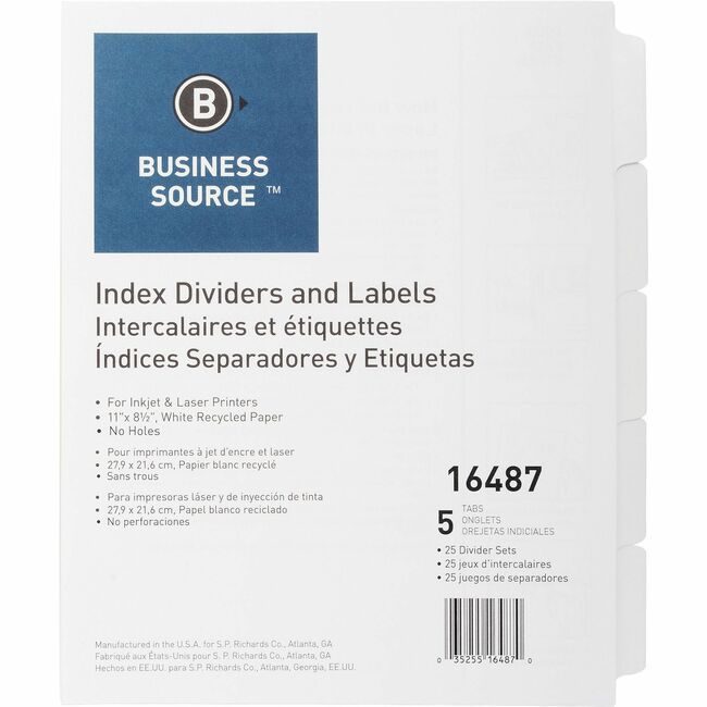 Business Source Dividers Index Unpnchd 5TAB BSN16487