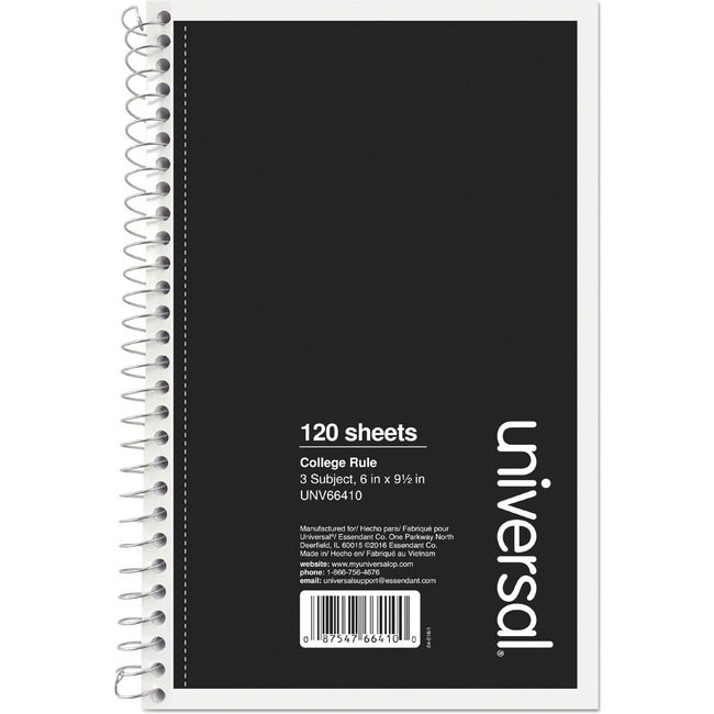 Universal Office Products Notebook 3SUB 6X9.5 Black UNV66410