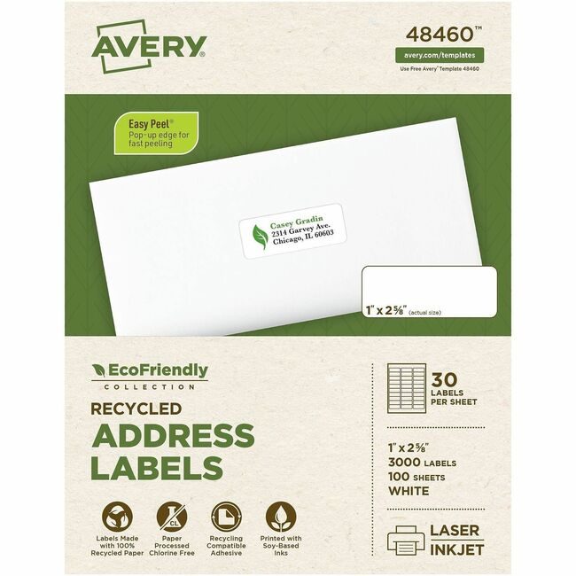 Avery Products Corporation Label Rcycld 1X2.6 3000 Count AVE48460