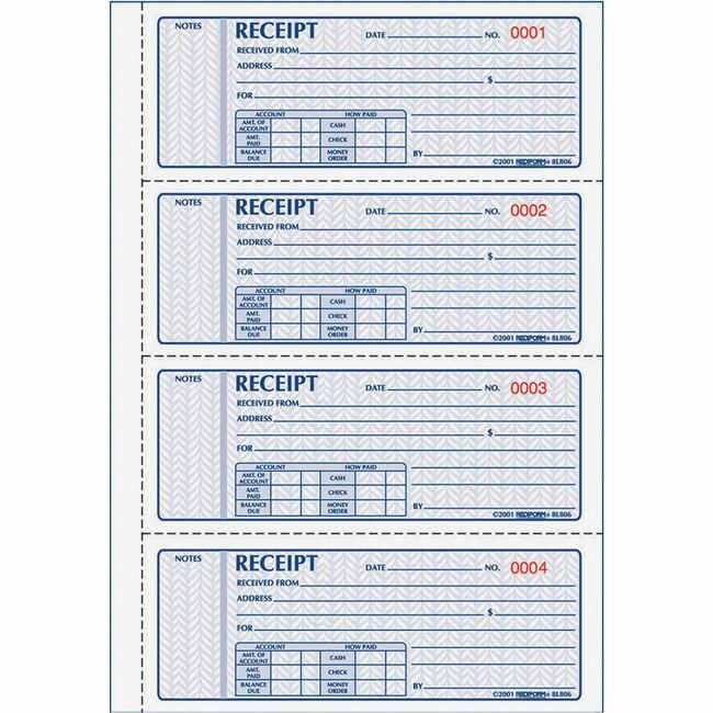 Dominion Blueline, Inc. Schneider Vizz Book Receipt 3PT 4 PER PAGE RED8L808