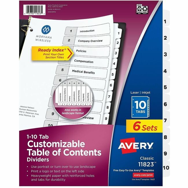 Avery Products Corporation Divider Ri 10TAB B&W 6 Pack AVE11823
