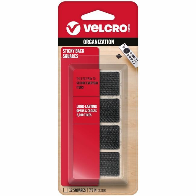 VELCRO Brand Velcro Companies Brand Strip Sq Stk-Bck 12/PK Black VEK90072