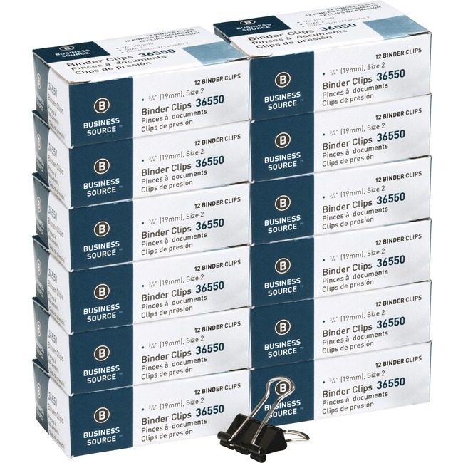 Business Source Clip Binder Small 12PC Black BSN36550BX