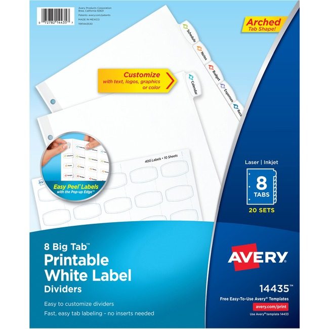 Avery Products Corporation Dividers Ez-Pl Lbl 8TB 20 Pack AVE14435