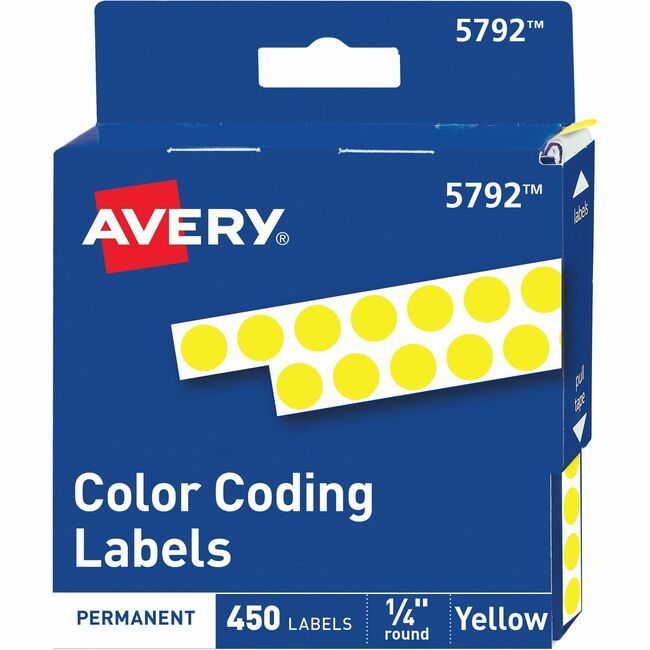 Avery Products Corporation Label Round 1/4" Yellow 450 Count AVE05792