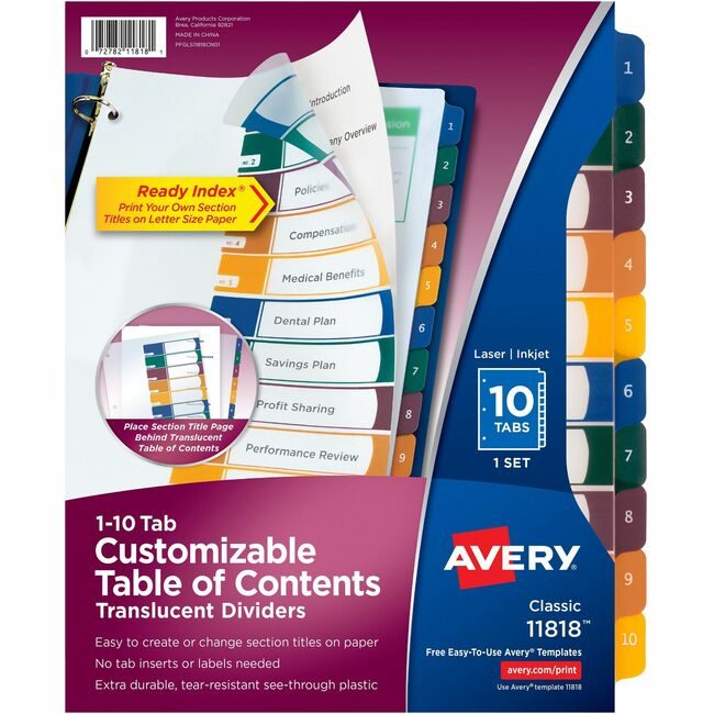 Avery Products Corporation Dividers Toc Plastc 10TAB AVE11818