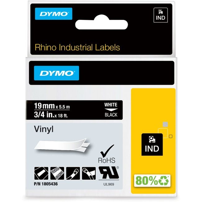 Newell Brands DYMO Tape Ind Vnyl 3/4" We/Bk DYM1805436