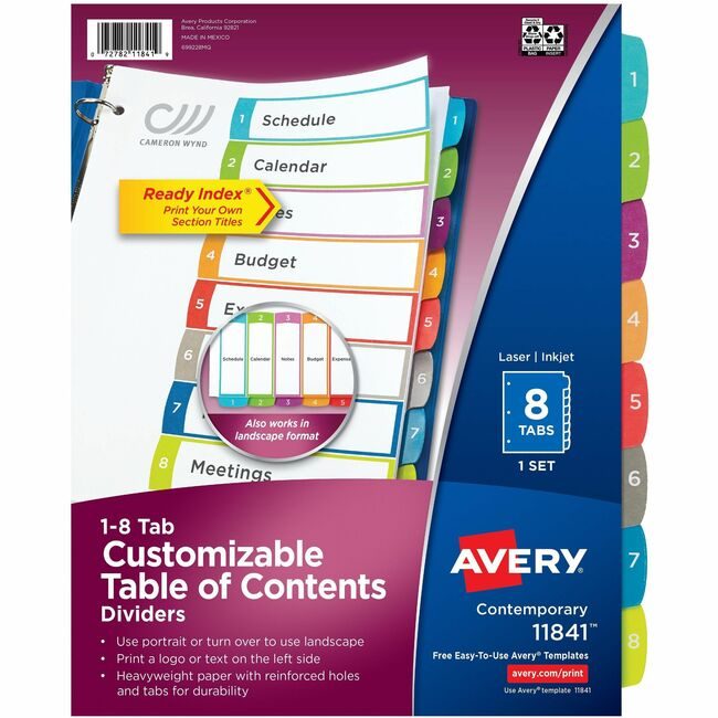 Avery Products Corporation Dividers Index Ready 1-8 AVE11841